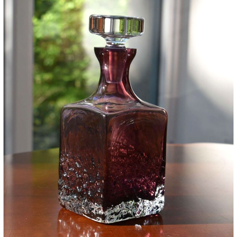 Krosno Poland Amethyst Art Glass Decanter With Stopper - 9"